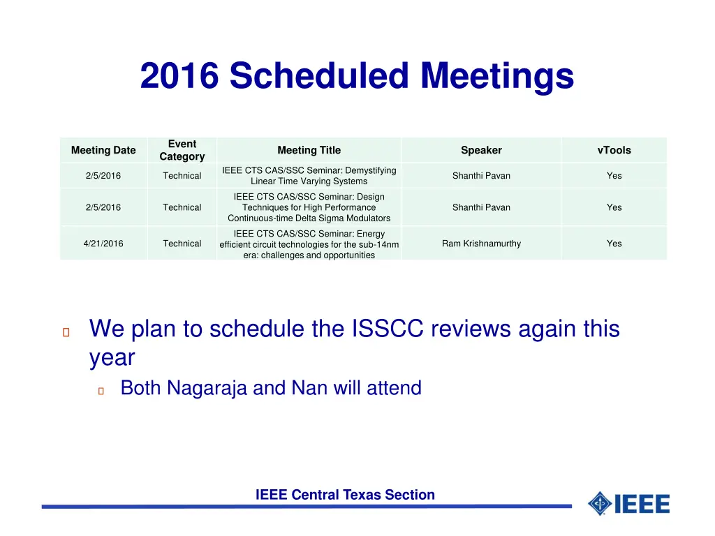 2016 scheduled meetings