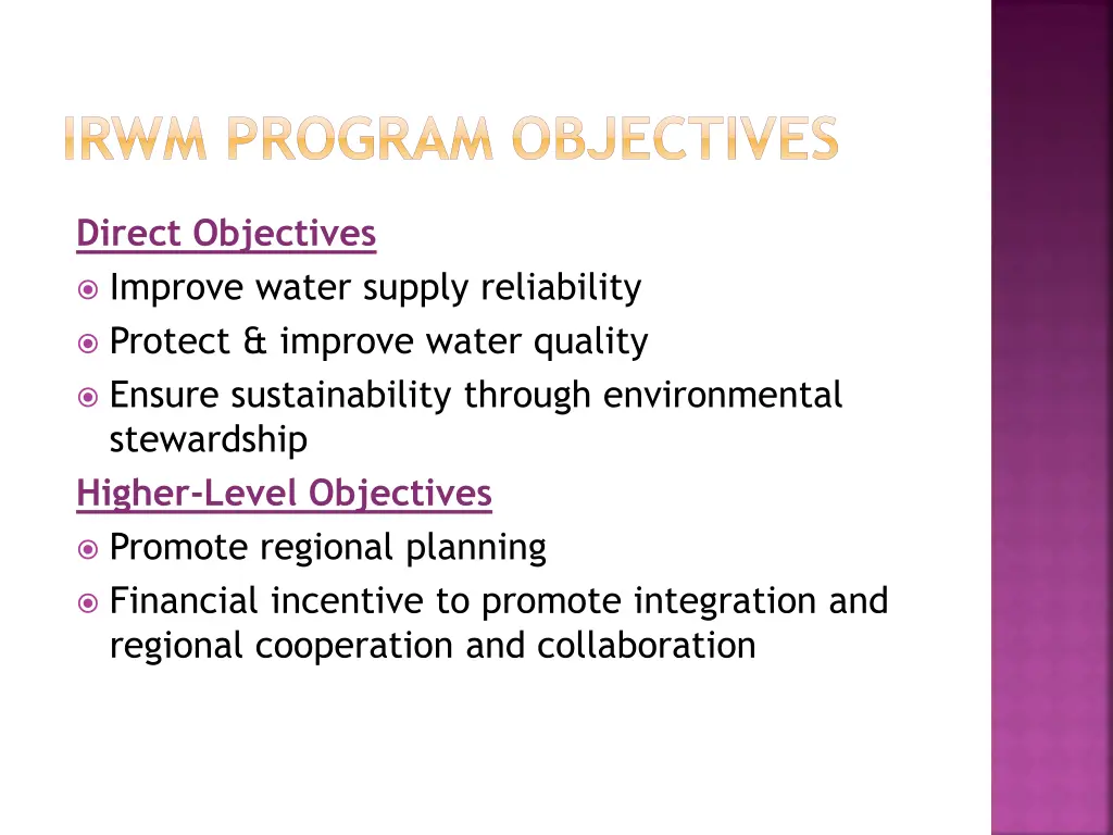 irwm program objectives