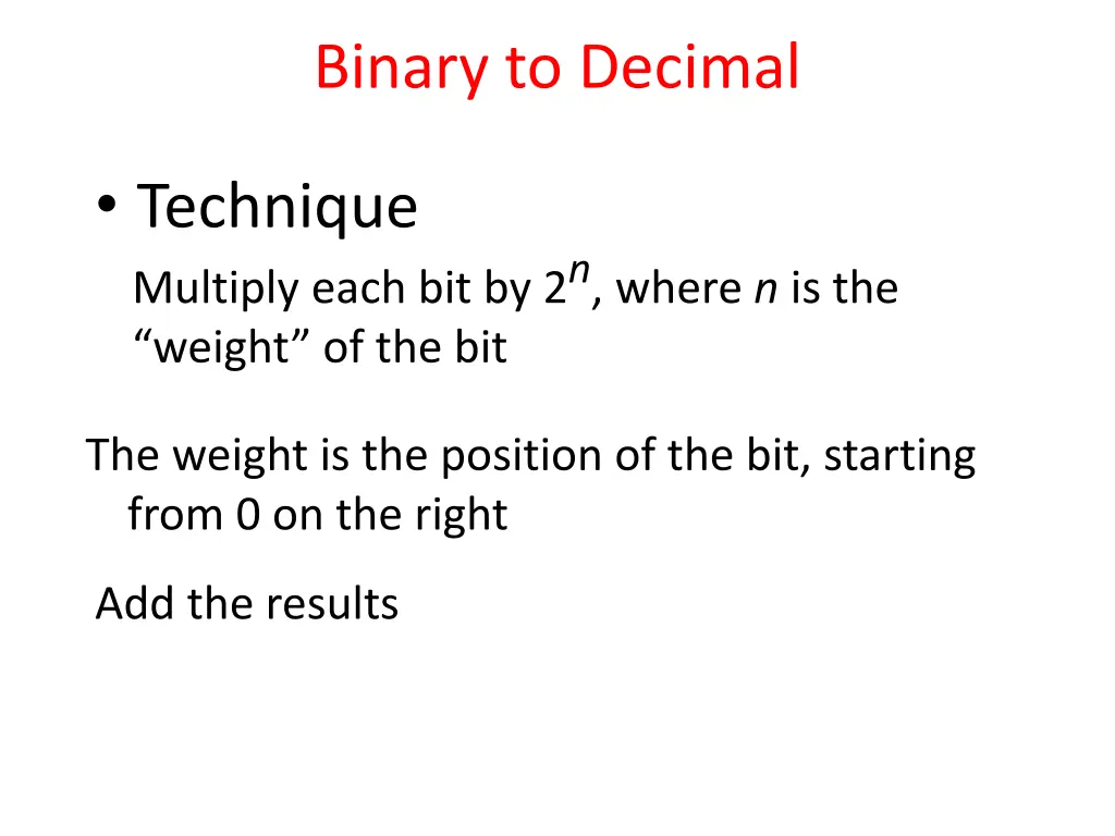 binary to decimal 1