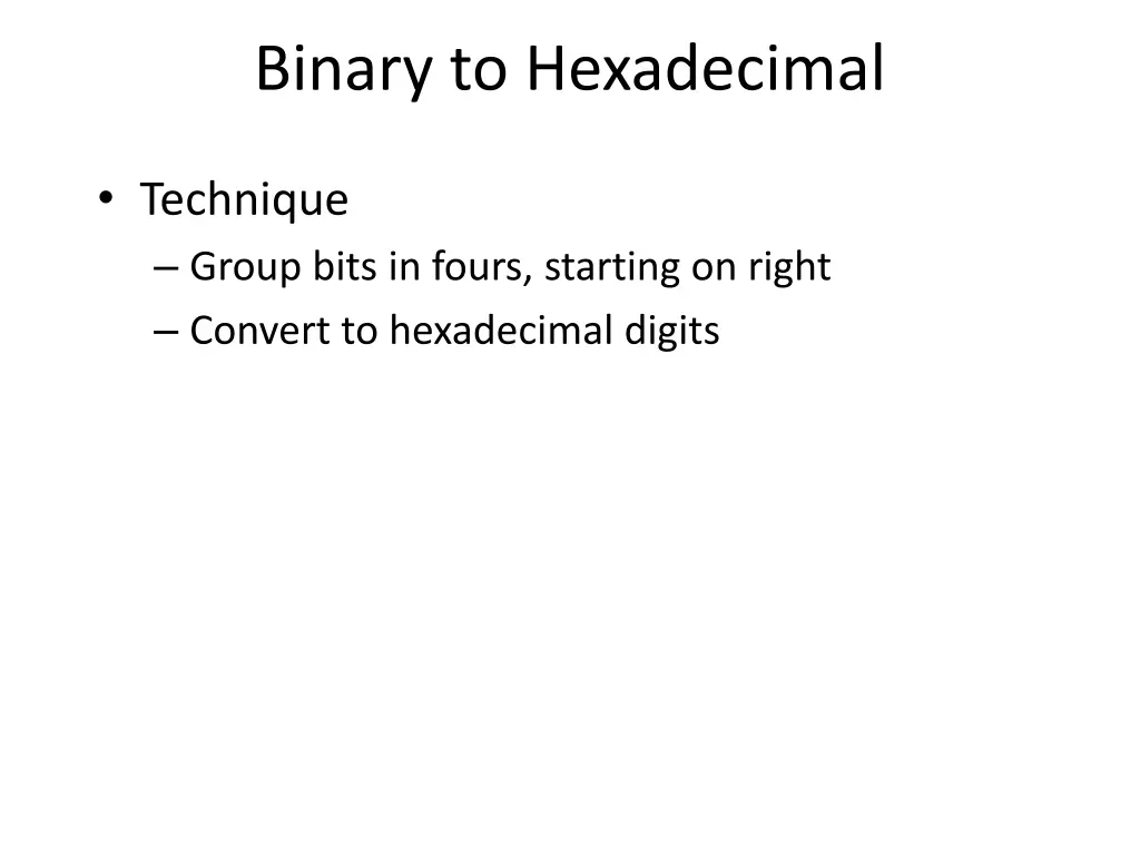 binary to hexadecimal 1