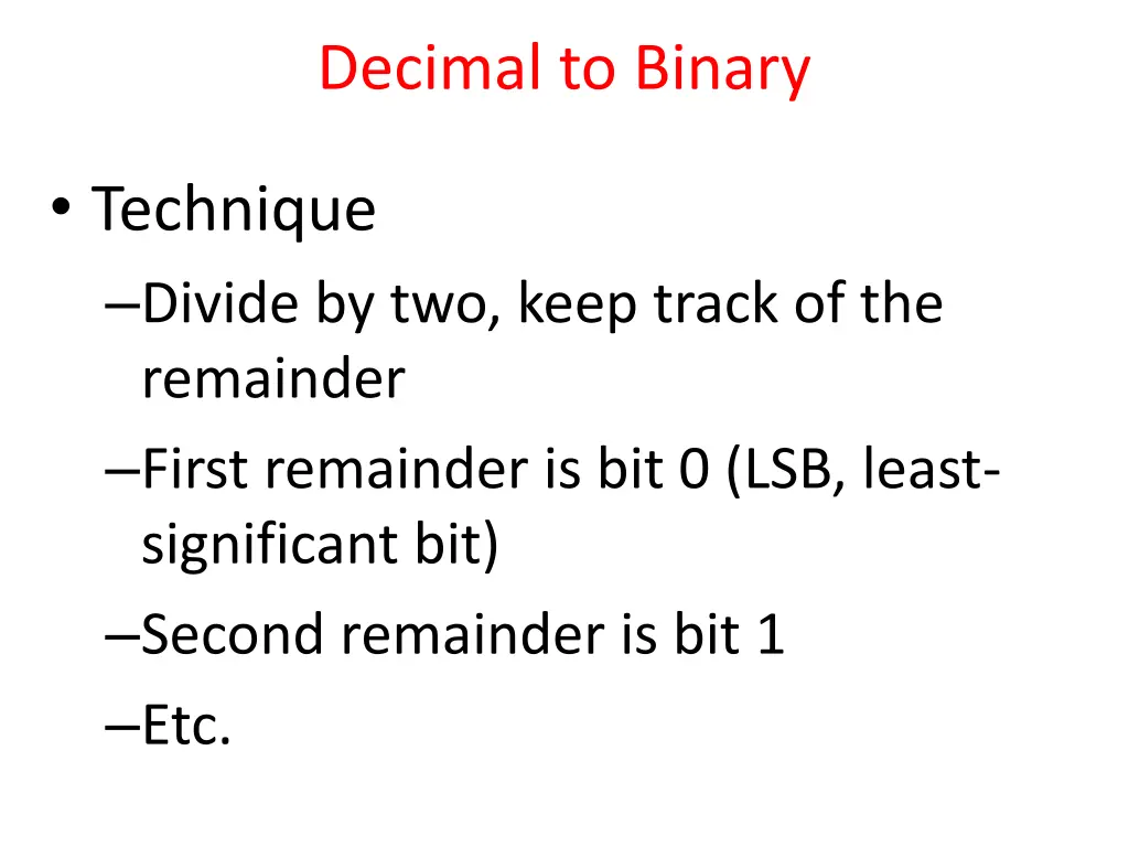 decimal to binary 1