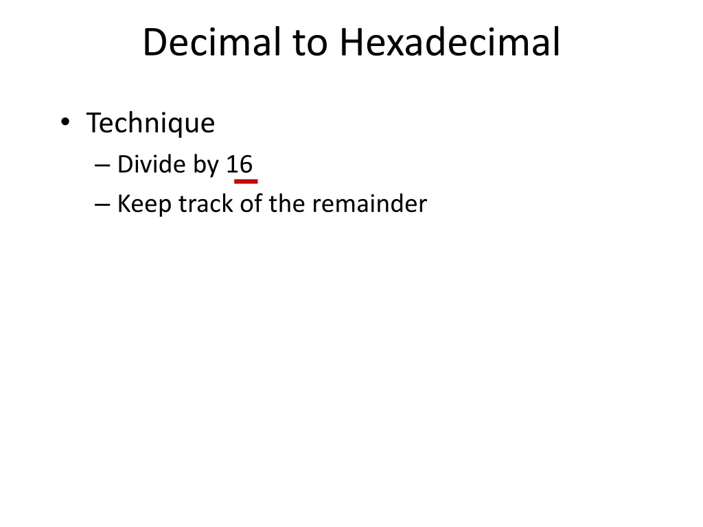 decimal to hexadecimal 1