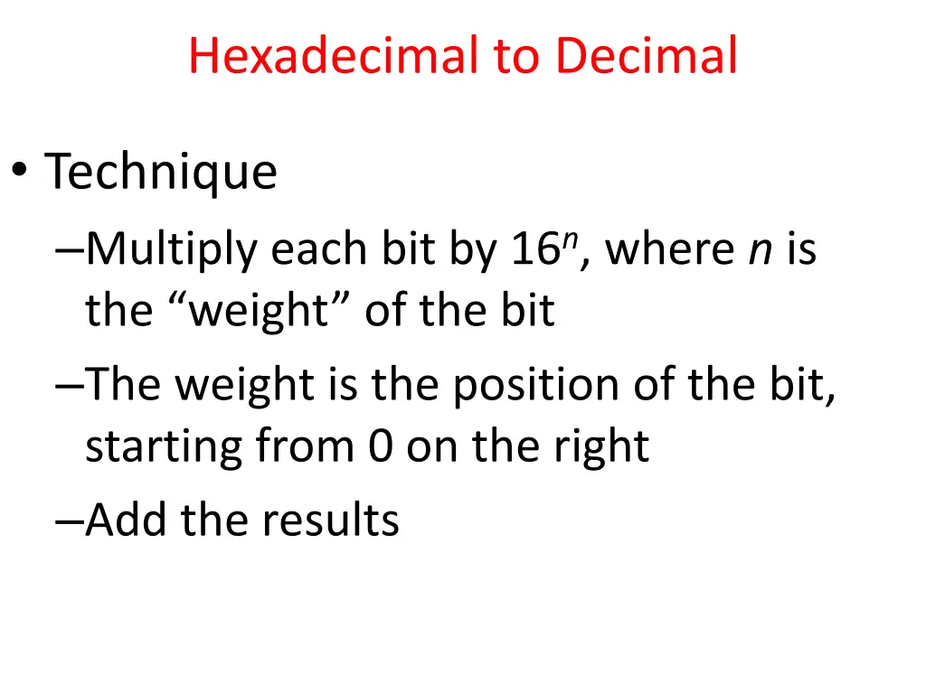 hexadecimal to decimal 1
