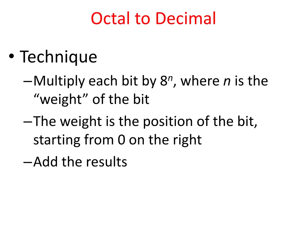 octal to decimal 1