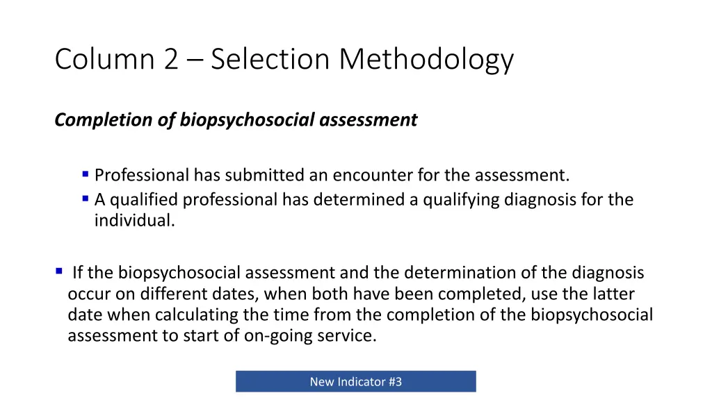 column 2 selection methodology 1