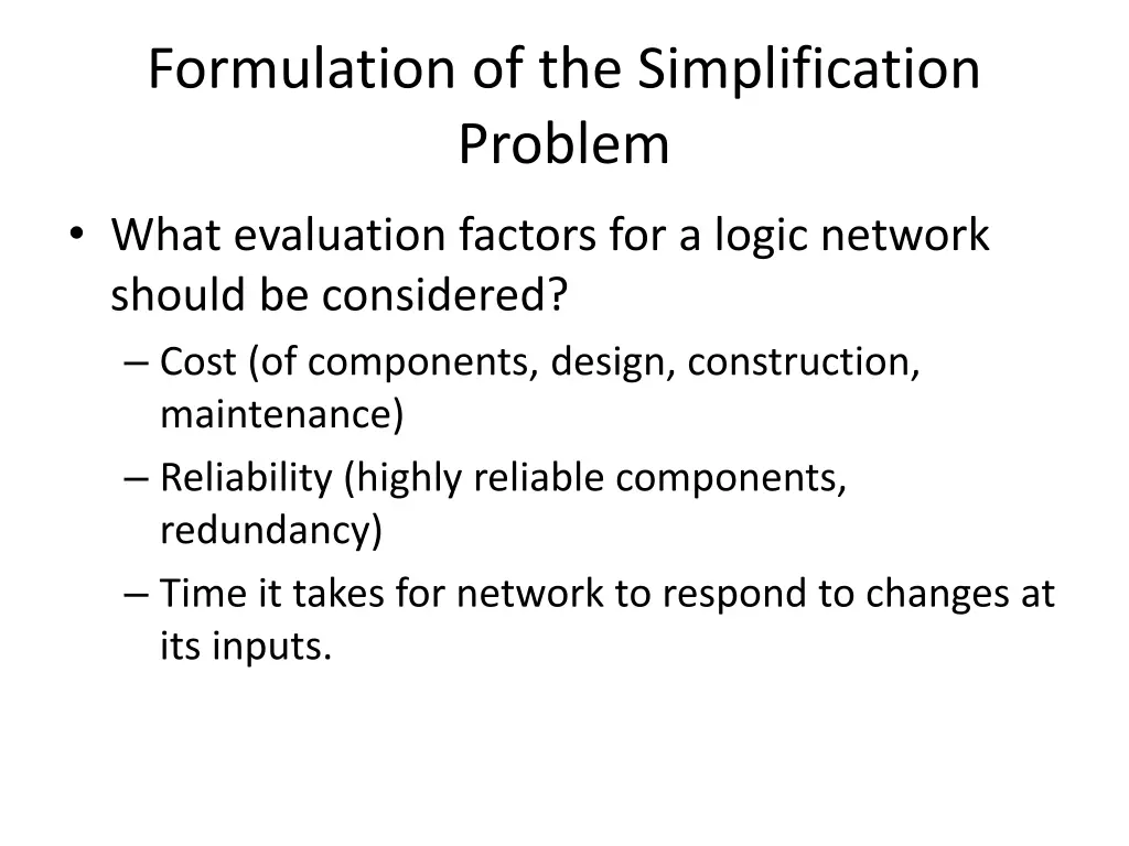formulation of the simplification problem