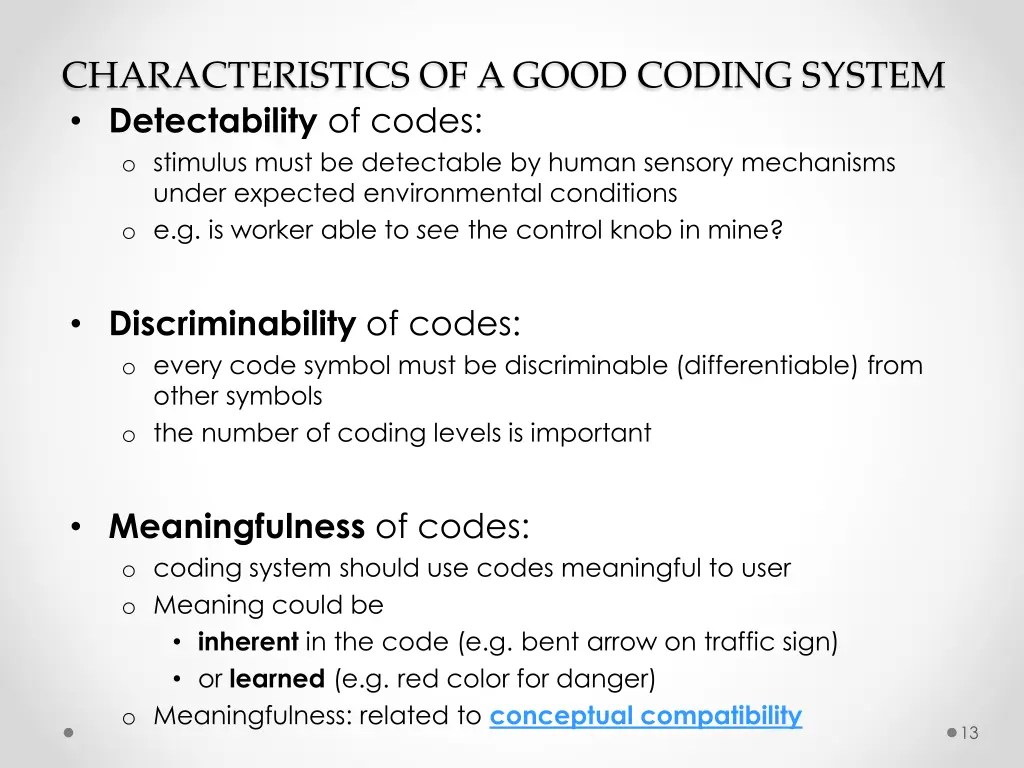 characteristics of a good coding system