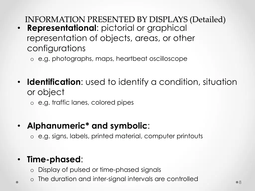 information presented by displays detailed 1