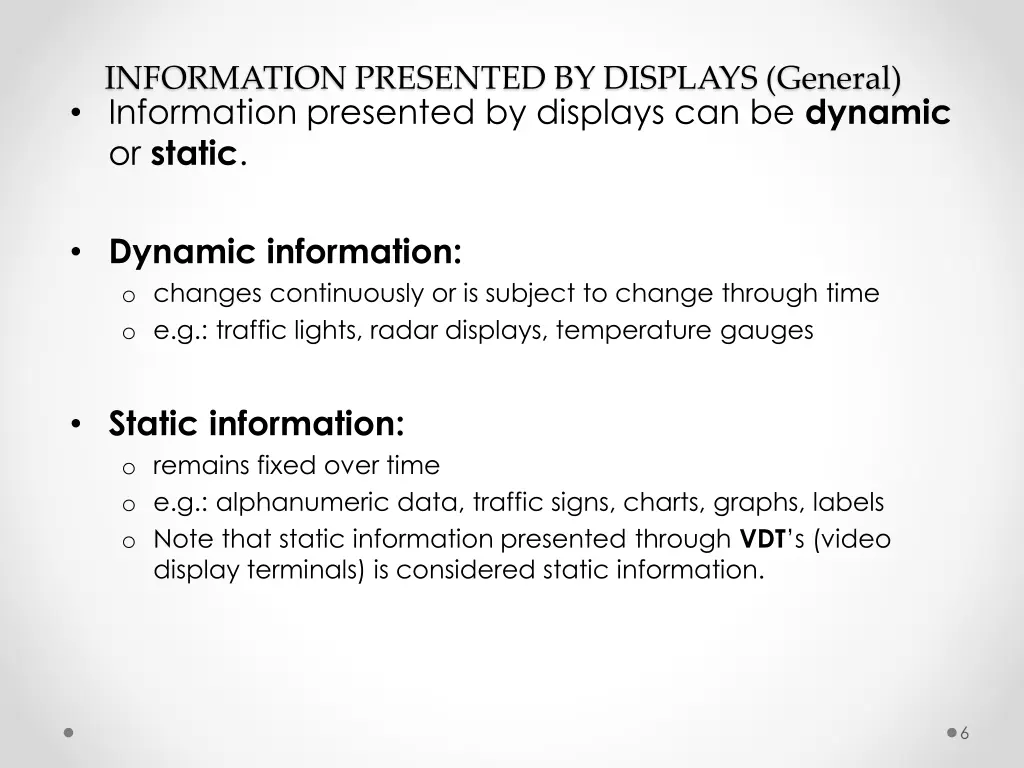 information presented by displays general