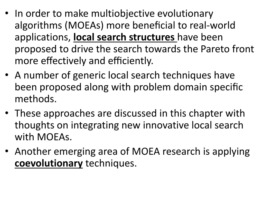 in order to make multiobjective evolutionary