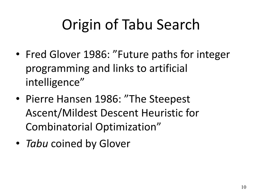 origin of tabu search
