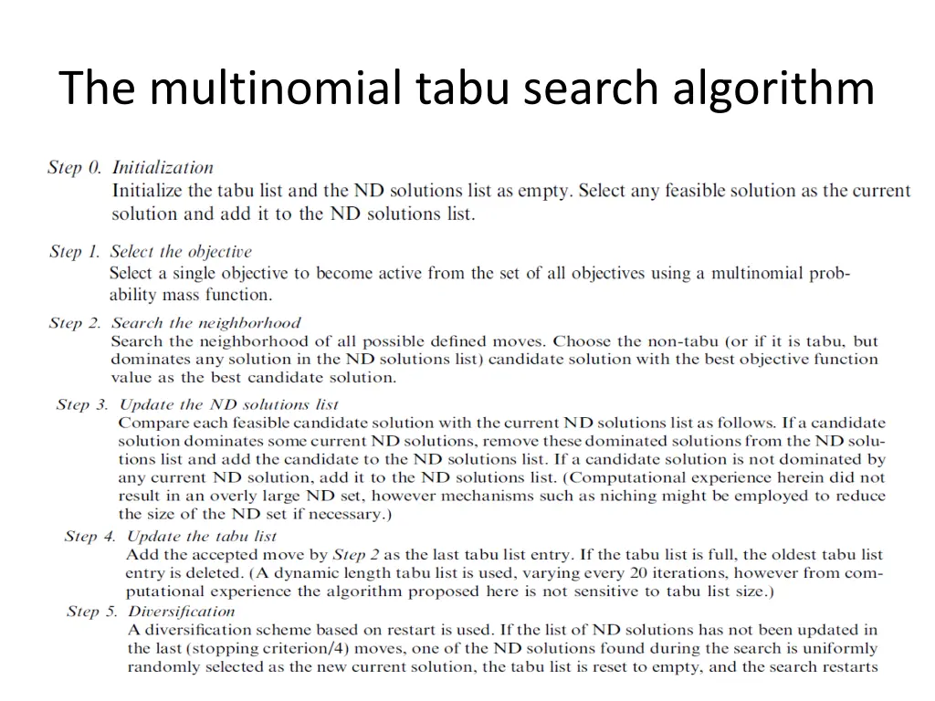 the multinomial tabu search algorithm