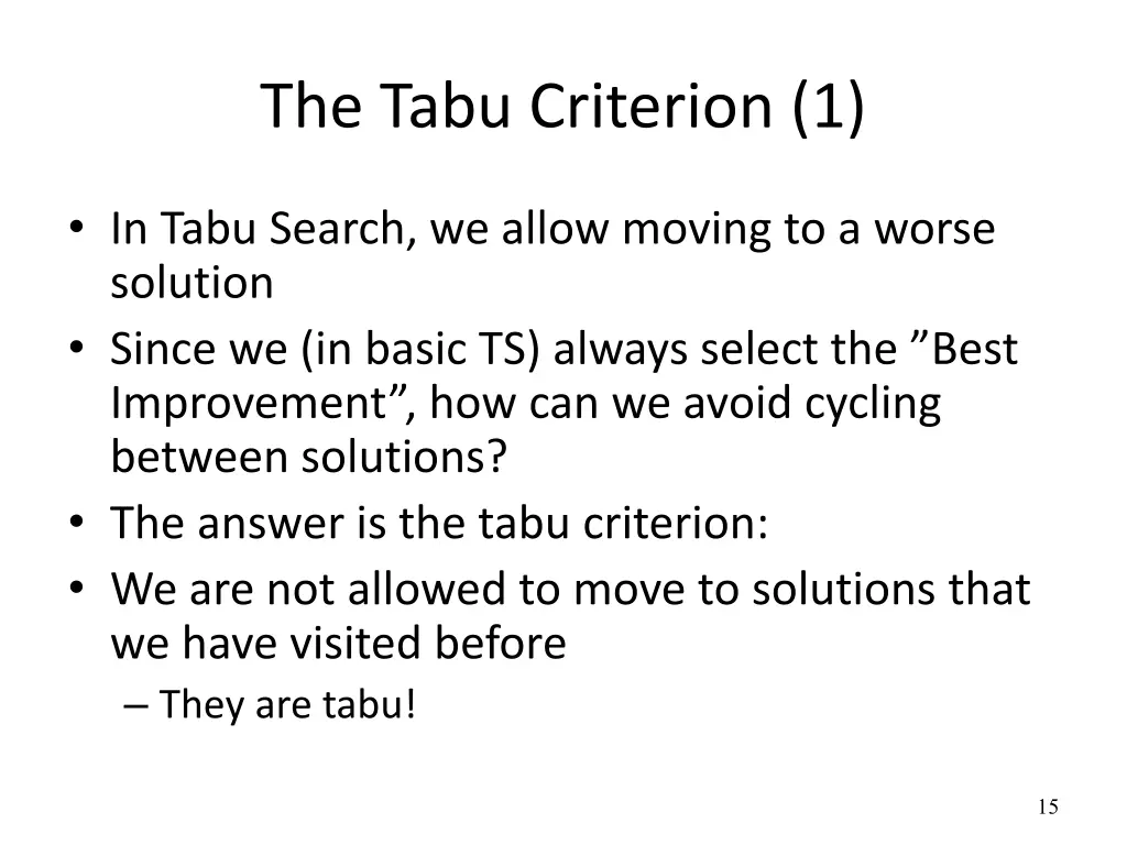 the tabu criterion 1