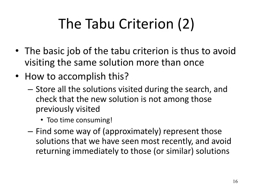 the tabu criterion 2