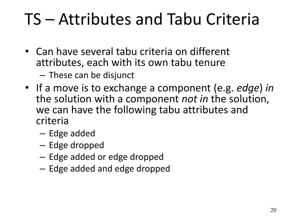 ts attributes and tabu criteria