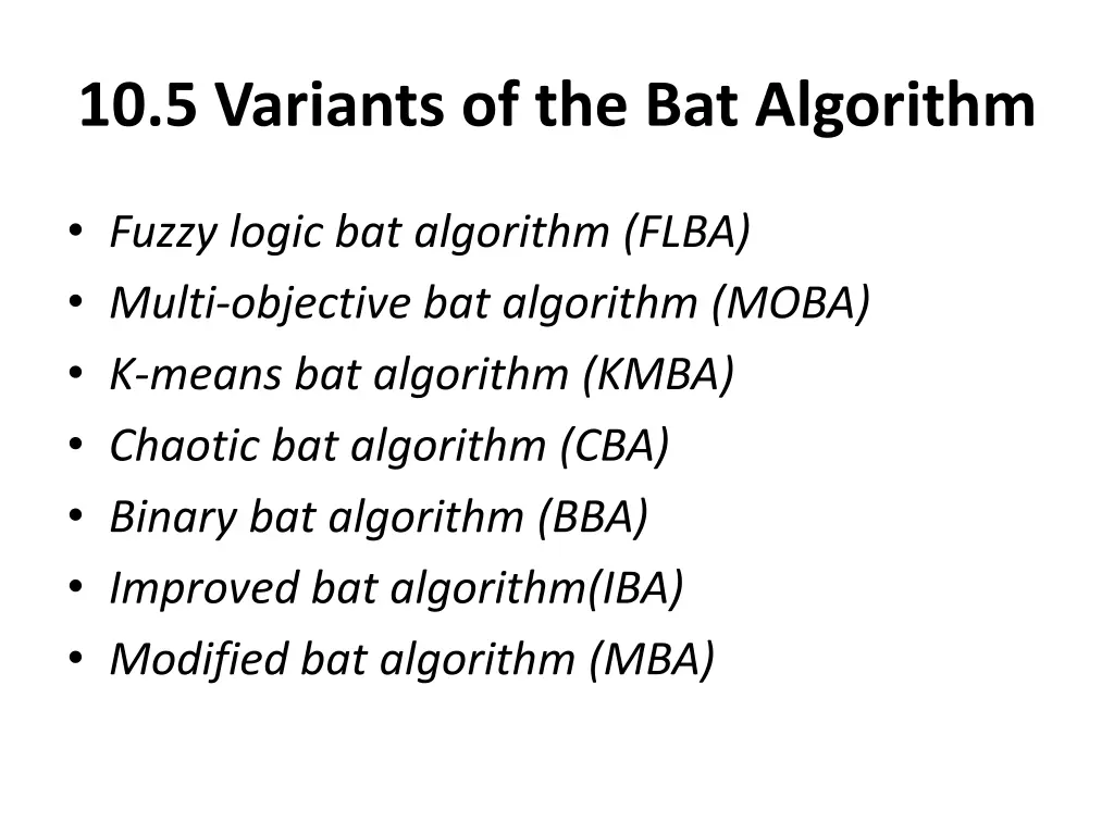 10 5 variants of the bat algorithm