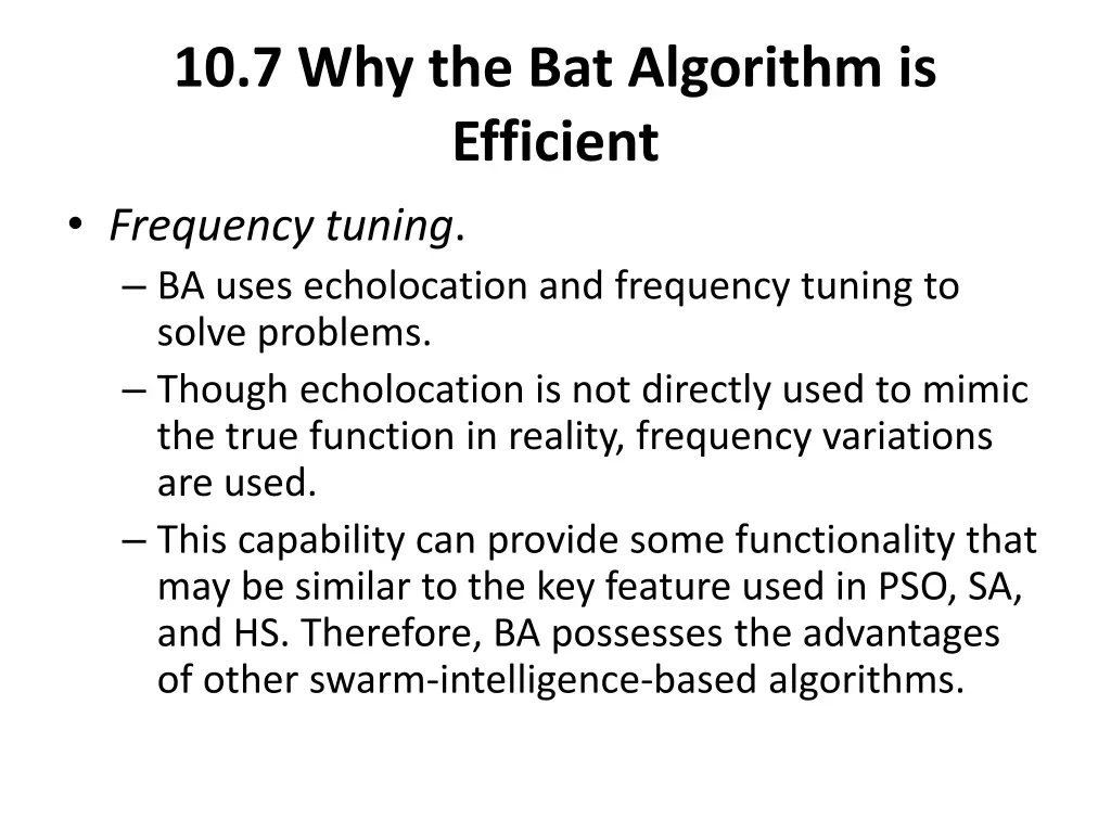 10 7 why the bat algorithm is efficient frequency