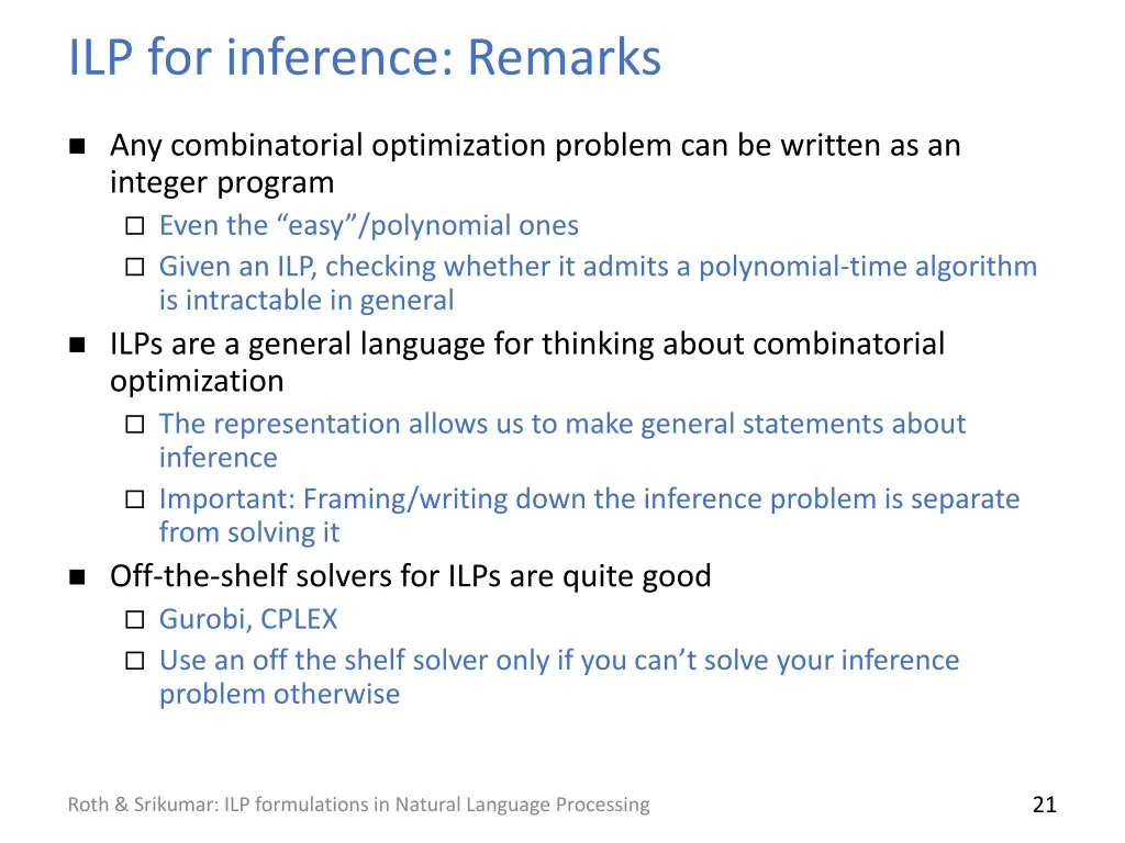 ilp for inference remarks