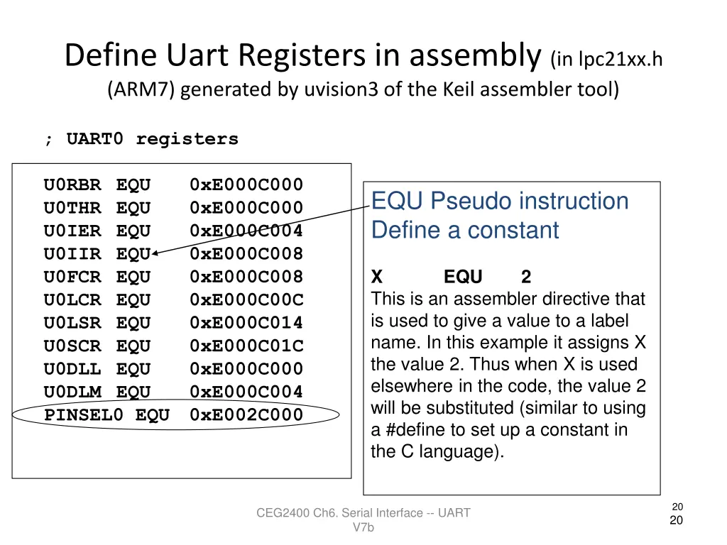 define uart registers in assembly in lpc21xx