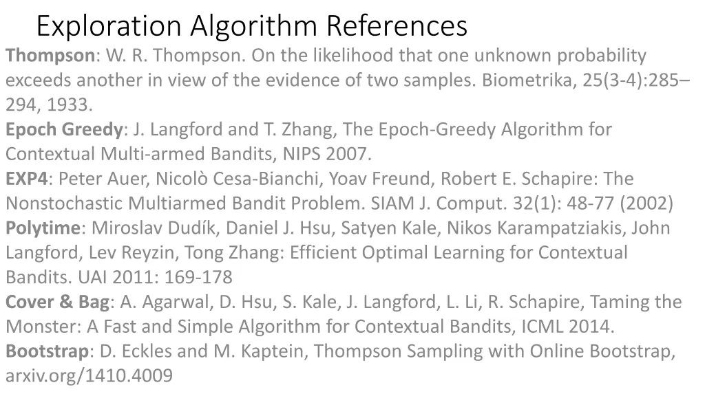 exploration algorithm references thompson