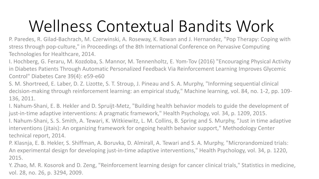 wellness contextual bandits work p paredes