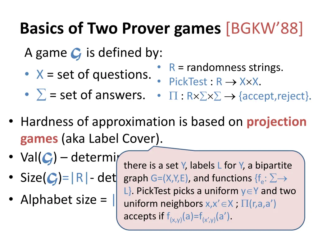 basics of two prover games bgkw 88 a game