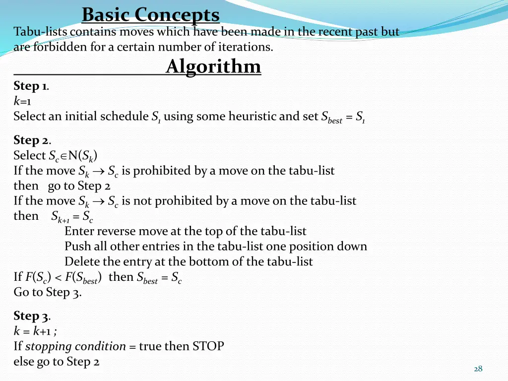 basic concepts tabu lists contains moves which