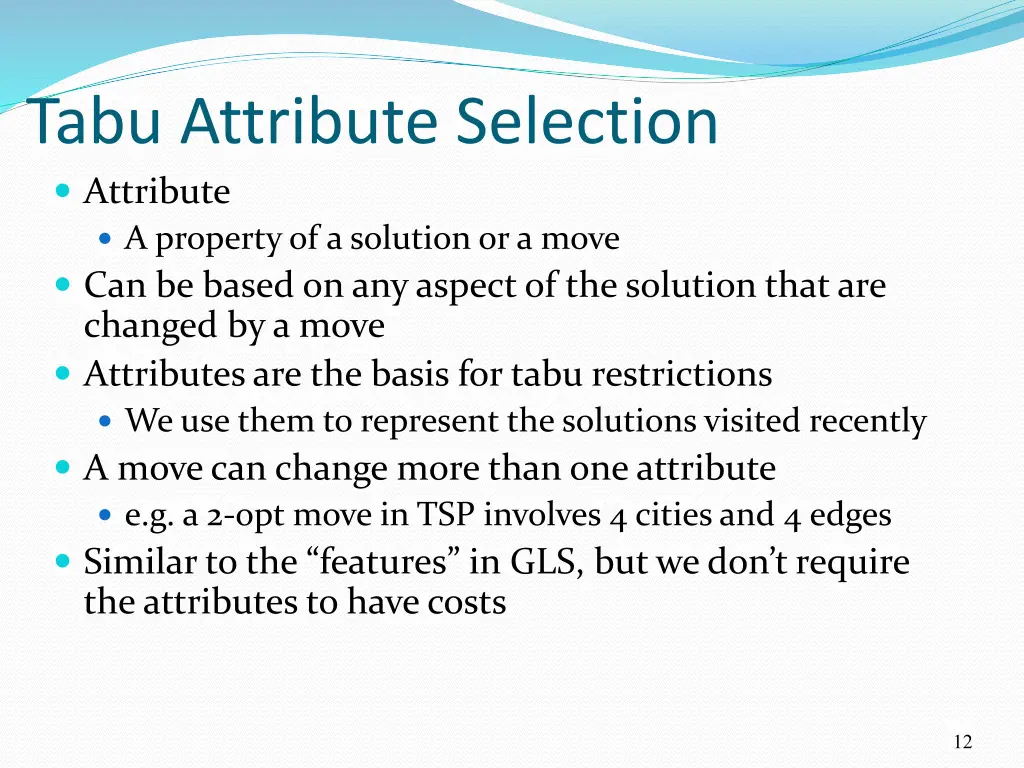 tabu attribute selection attribute a property