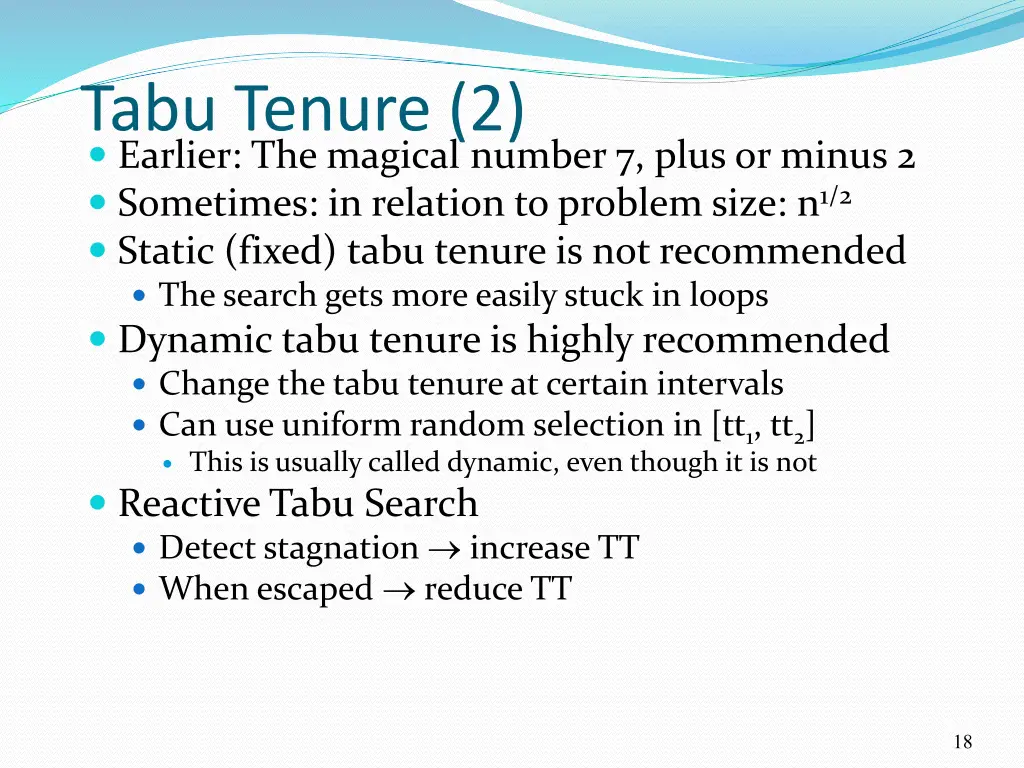 tabu tenure 2 earlier the magical number 7 plus