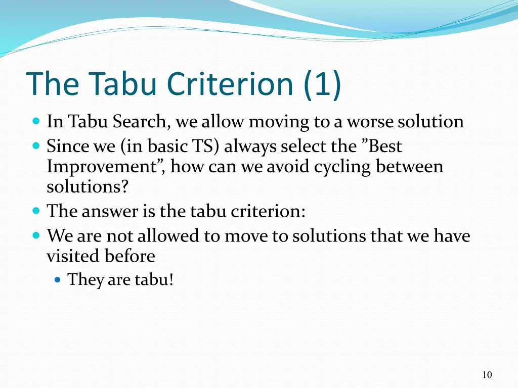 the tabu criterion 1 in tabu search we allow