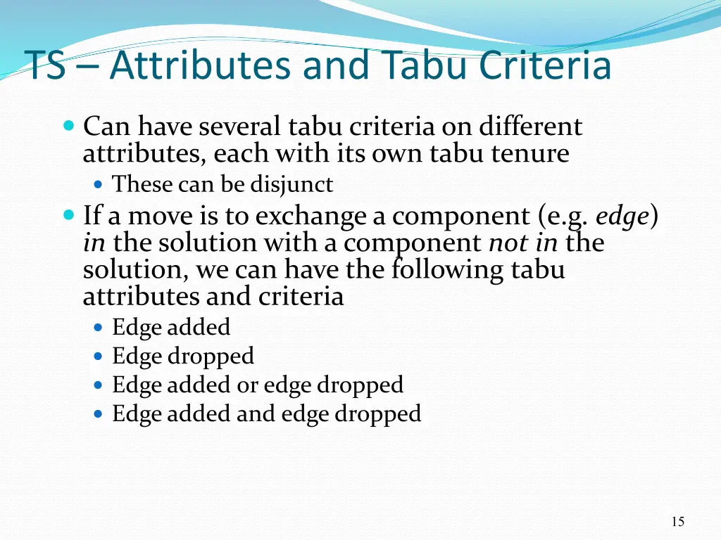 ts attributes and tabu criteria