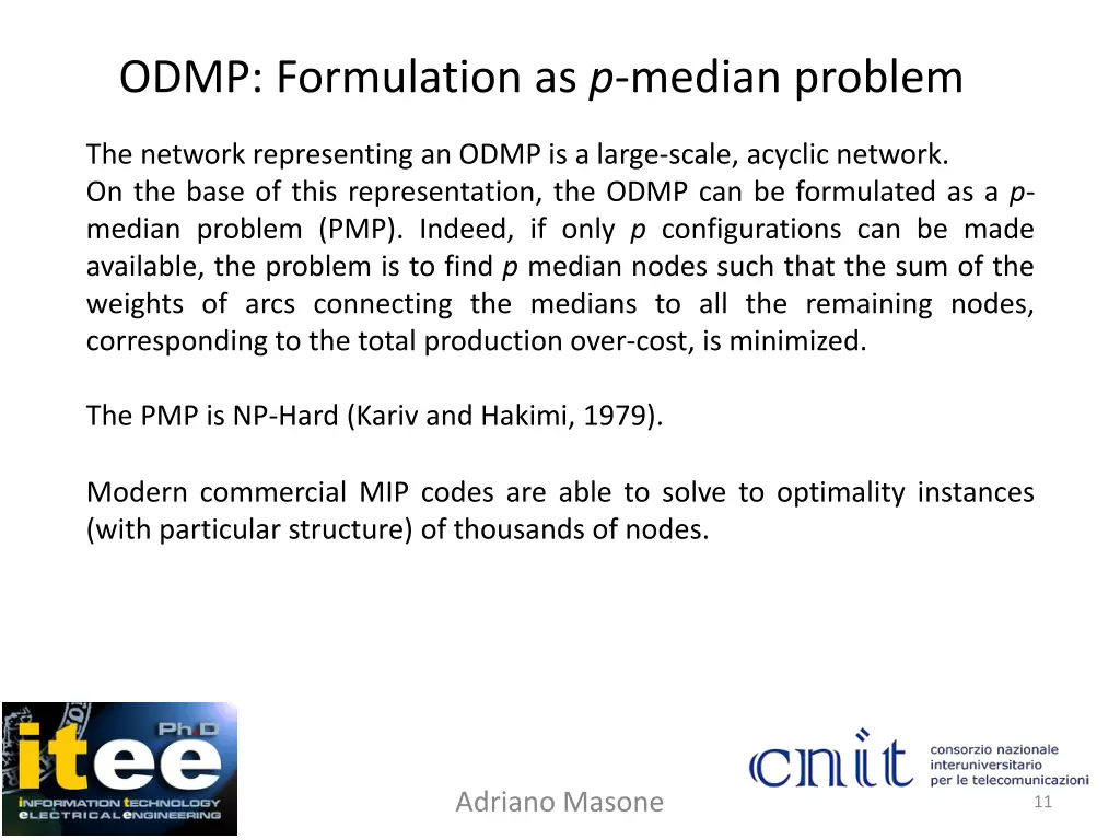 odmp formulation as p median problem