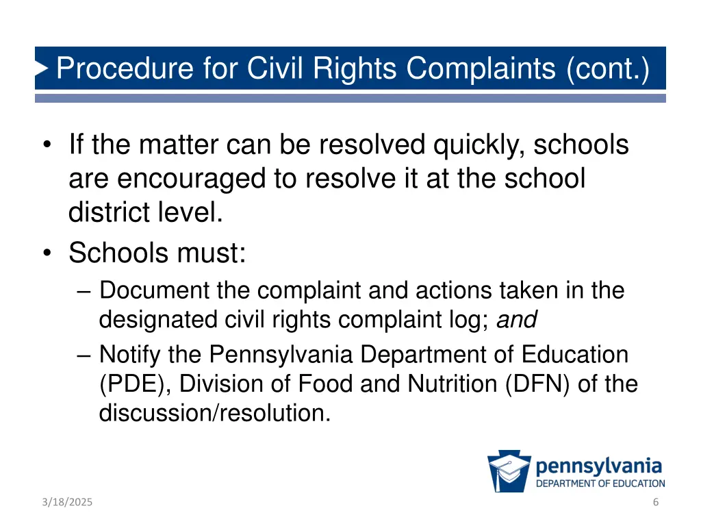 procedure for civil rights complaints cont