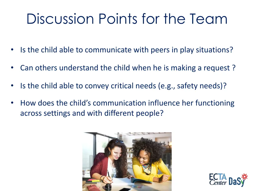 discussion points for the team