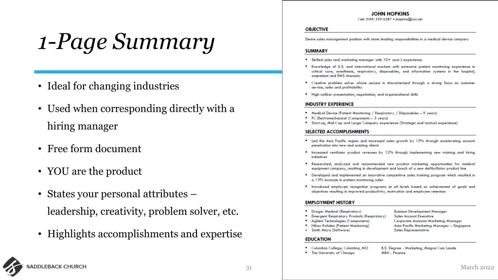 1 page summary