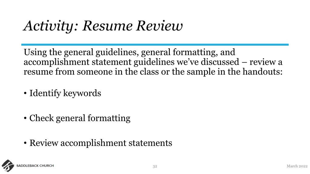 activity resume review