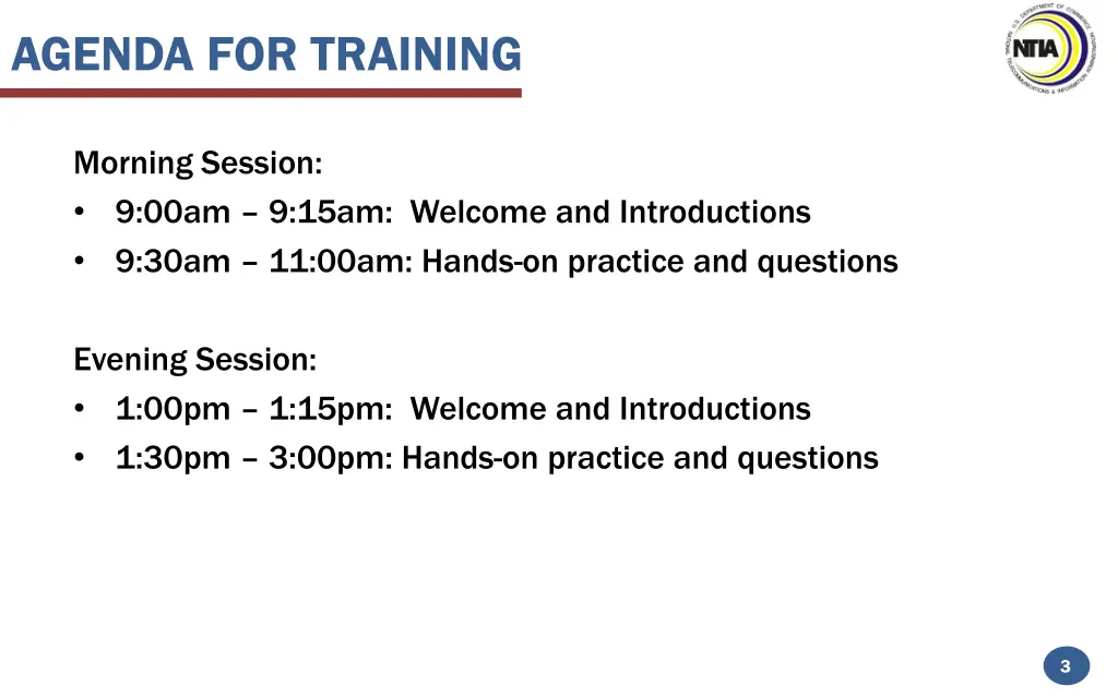 agenda for training