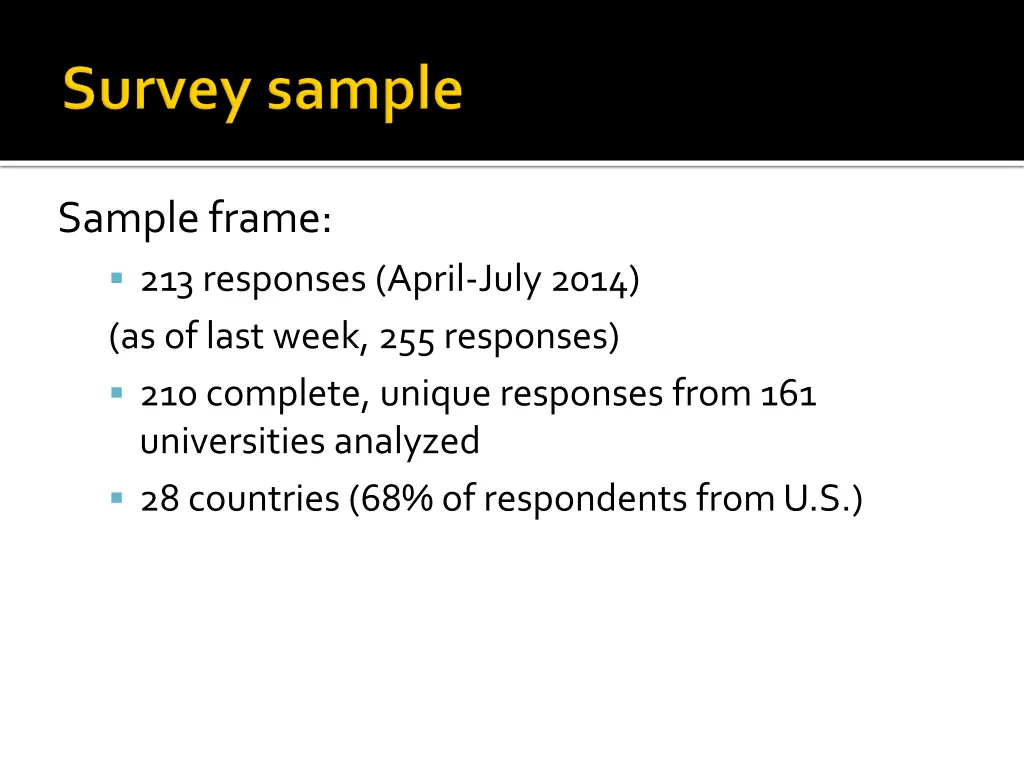 sample frame 213 responses april july 2014