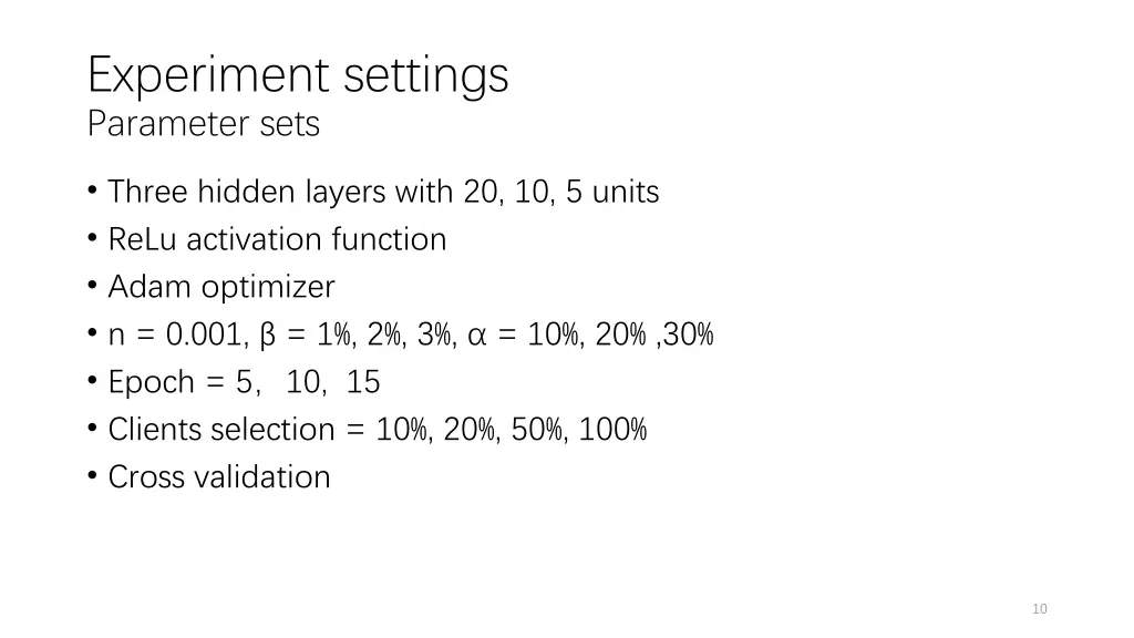 experiment settings parameter sets