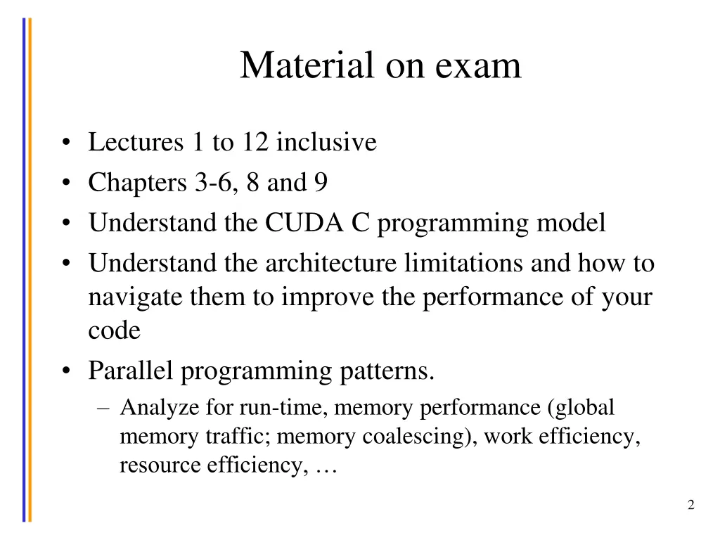 material on exam