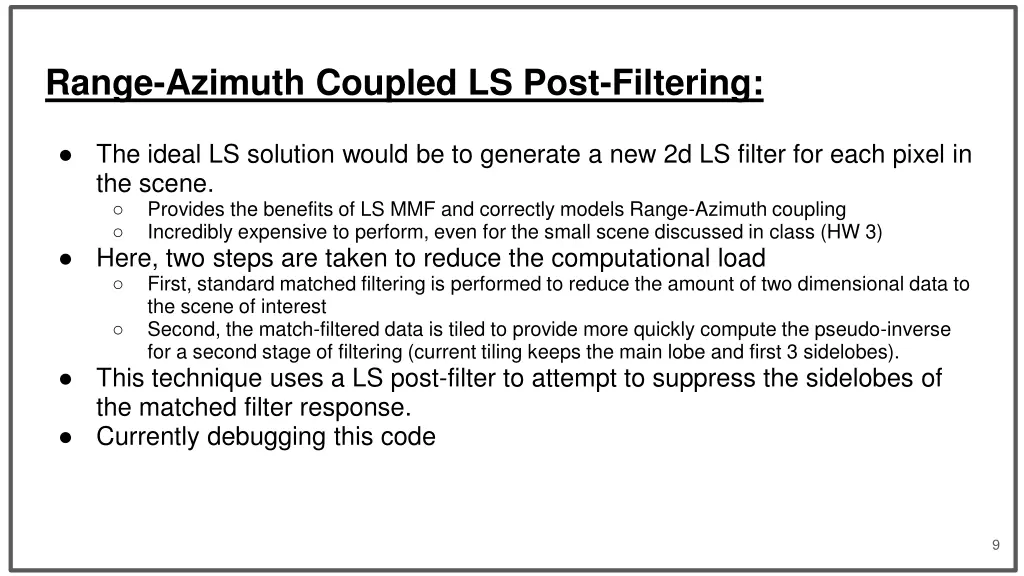 range azimuth coupled ls post filtering