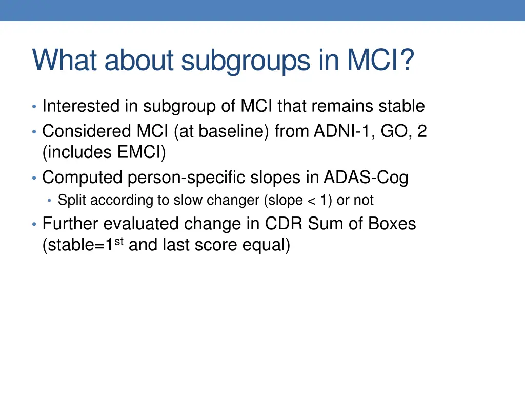 what about subgroups in mci