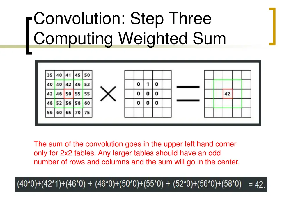 convolution step three computing weighted sum