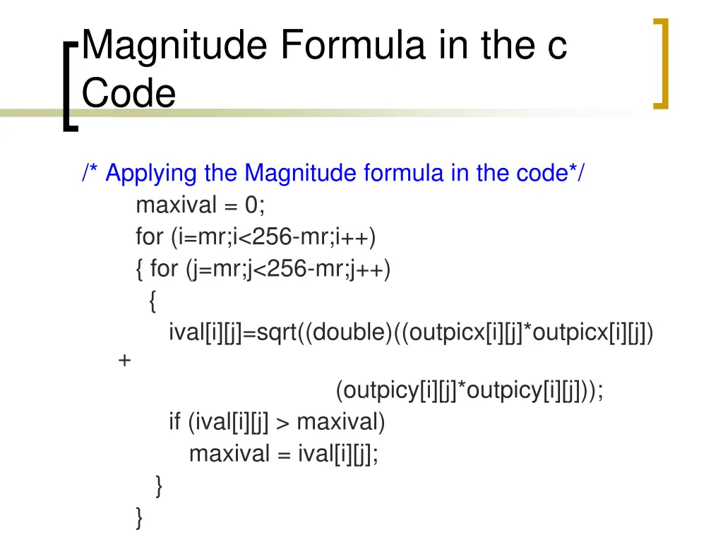 magnitude formula in the c code