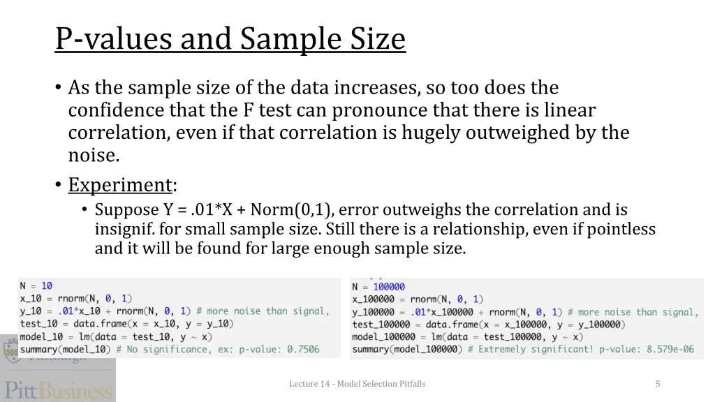 p values and sample size
