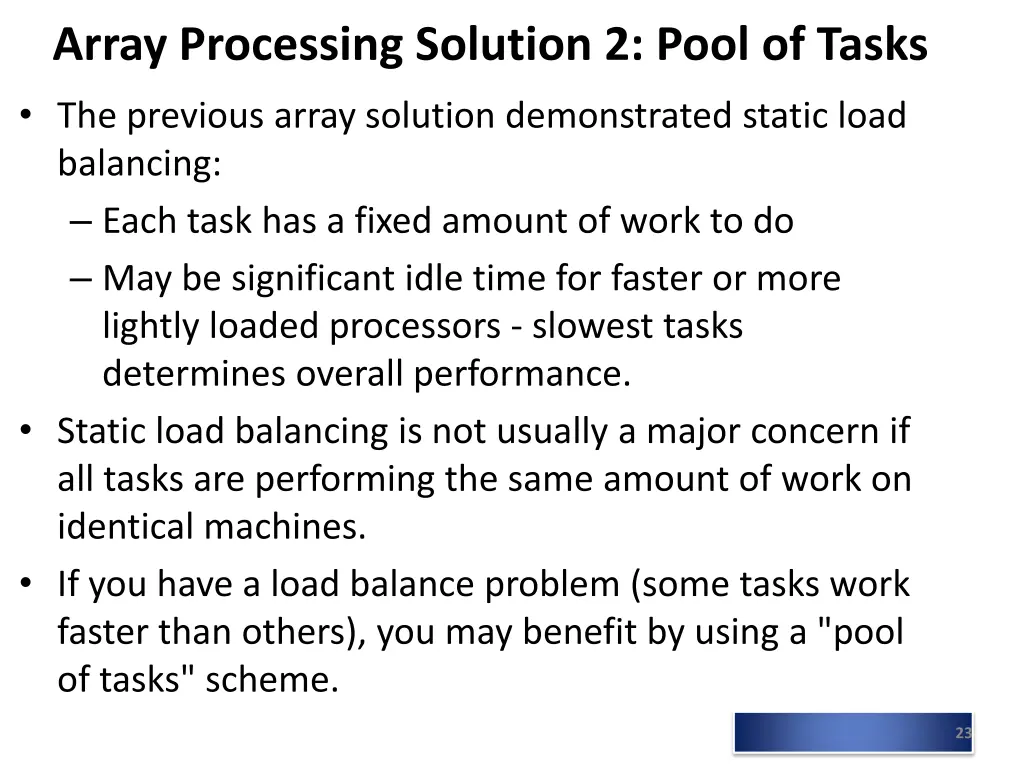 array processing solution 2 pool of tasks