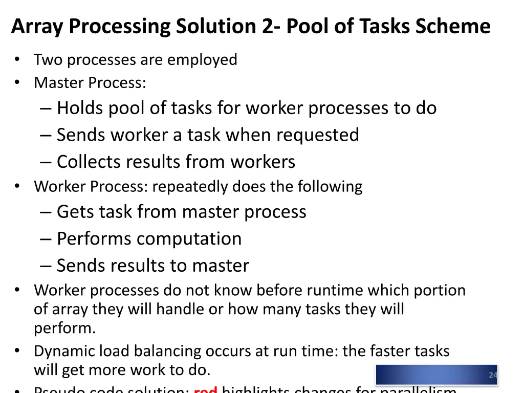 array processing solution 2 pool of tasks scheme