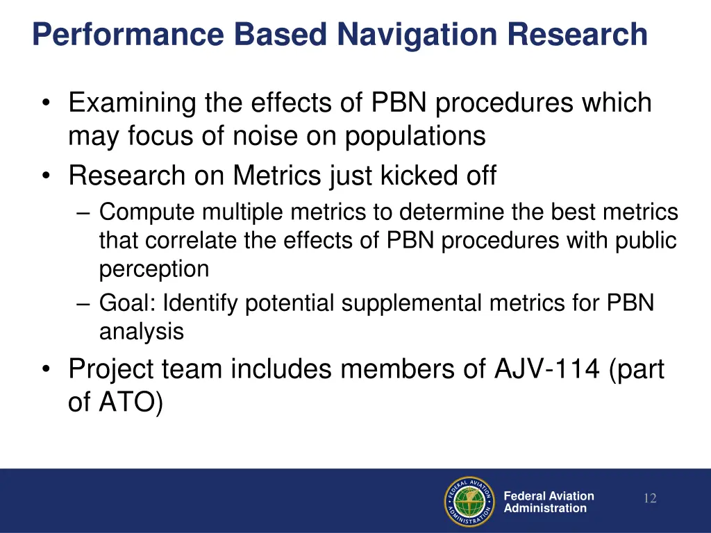performance based navigation research