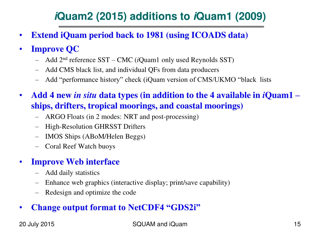 i quam2 2015 additions to i quam1 2009