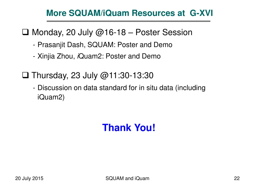 more squam iquam resources at g xvi